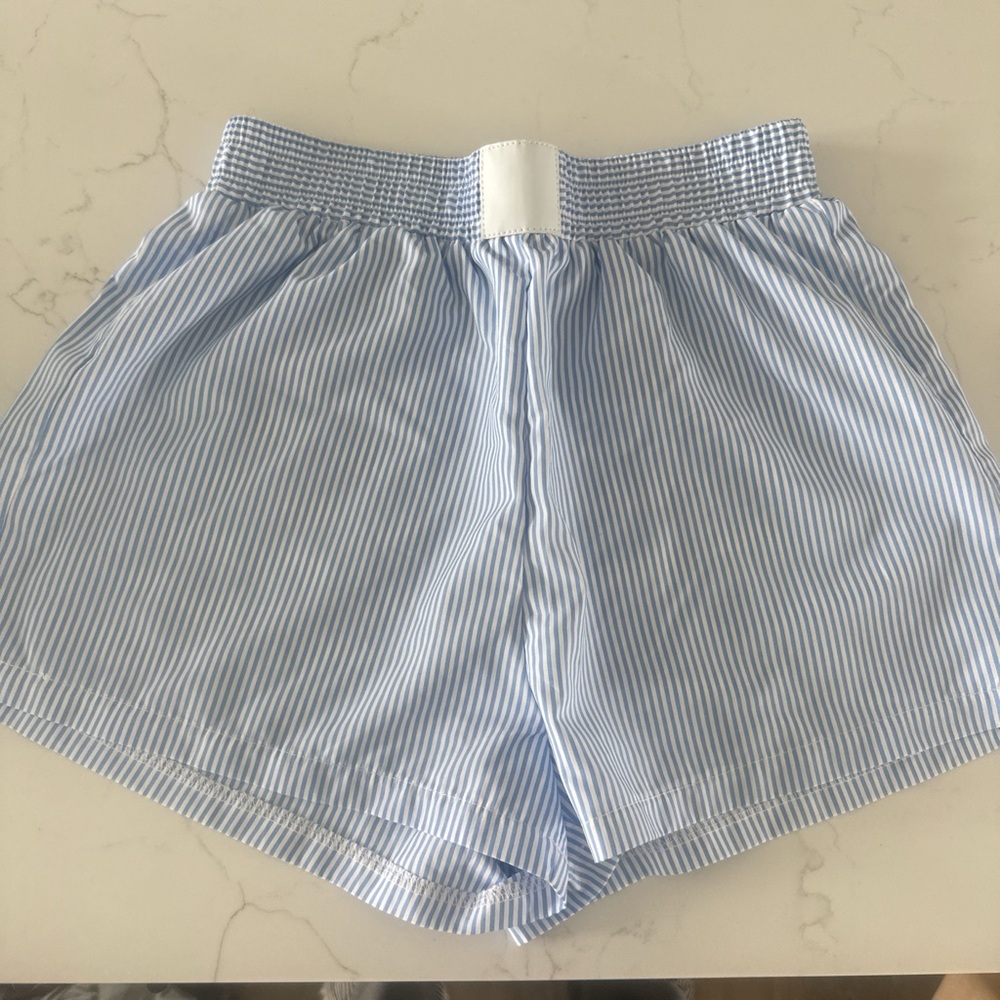 Light Blue Pinstripe Women's Elastic-Waist Shorts